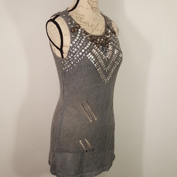 Vertigo Paris Gray Silver Crochet Dress Tunic - Picture 8 of 8